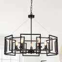 5-Light Black Geometric Chandelier,Height Adjustable Industrial Chandelier for Dining Room,Modern Farmhouse Chandelier Light Fixture over Table,for Bedroom,Living Room,Entryway,Bulbs Not Included