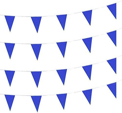 AuTop 100 Feet Solid Blue Pennant Banner Flags String Triangle Bunting Flags,Decorations for Grand Opening,Birthday Party,Festival Celebration