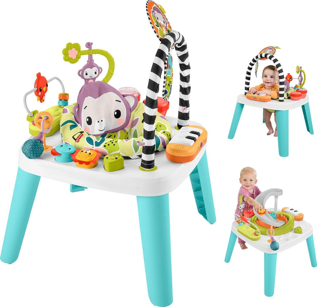 Fisher-Price Baby to Toddler Toy 2-in-1 Purple Monkey Activity Center & Play Table with Music Lights & Developmental Activities, Small