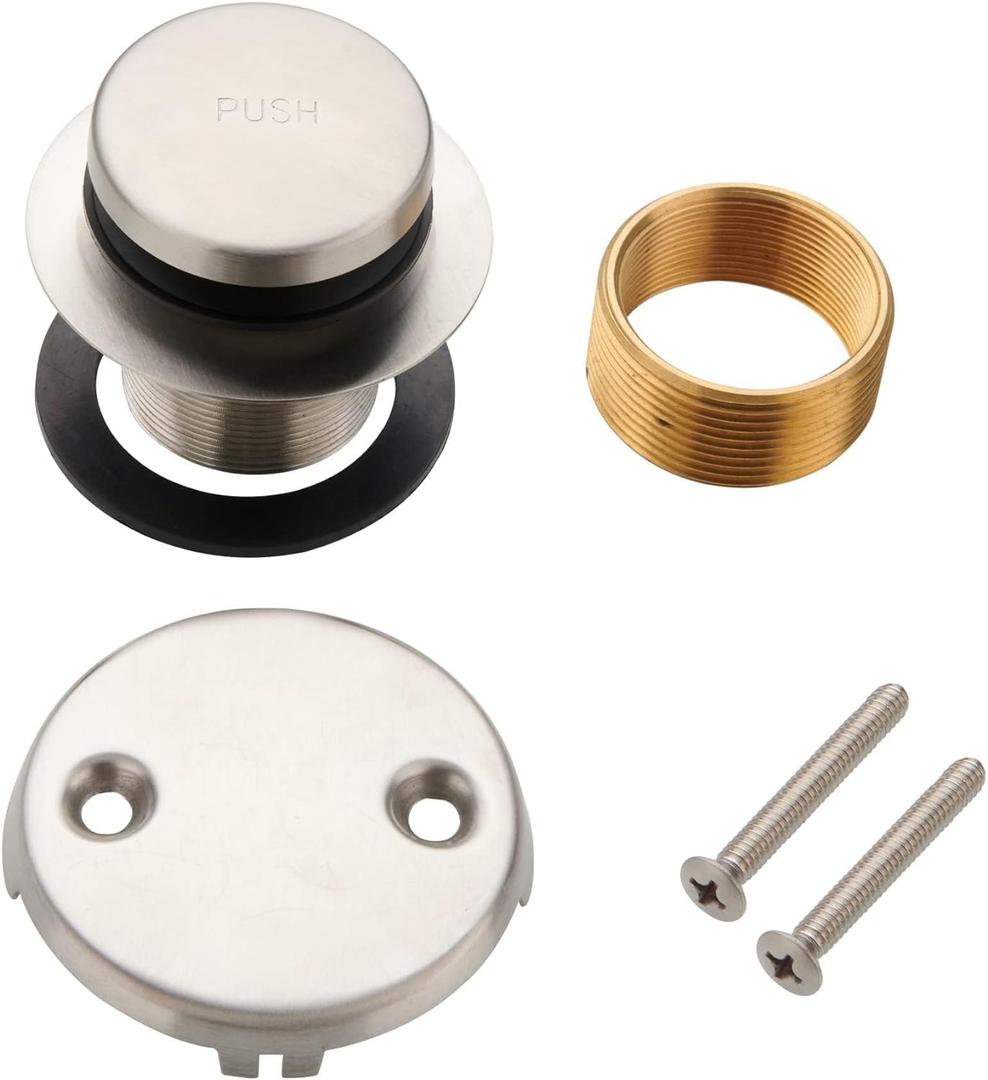 Tip Toe Bathtub Tub Drain Conversion Kit Assembly, Wellup Tub Drain Trim Kit with Two Hole Overflow Faceplate, Brushed Nickel