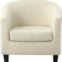 Club Chair Slipcover 2 Piece Jacquard Round Barrel Chair Covers Soft Stretch Tub Chair Slipcover Armchair Covers Furniture Protector for Living Room Hotel Counter Cafe (Jacquard Beige)