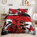 AILONEN Red Rose Duvet Cover Set Queen Size, Grey Retro Couple Rose Comforter Cover Set,3 Pieces Romantic Floral Butterfly Quilt Cover and 2 Pillowcases