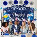 Trgowaul Happy Birthday Decorations - 22 PCS Blue Set, Navy Blue Banner, Honeycomb Balls & Hanging Swirls for Boys & Girls