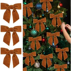 24 Pcs Brown Vintage Velvet Christmas Bows -Cozy 4.5 Inch Bows for Christmas Tree Ornaments, Wreath Accents, Gift Wrapping, Wine Bottles, Stair Railings, DIY Crafts & Xmas Home Decor