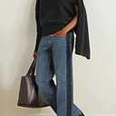 Huang's Women's High-Rise Wide Leg Jeans with Side Stripe, Medium Wash Denim, Black Stripe Detail