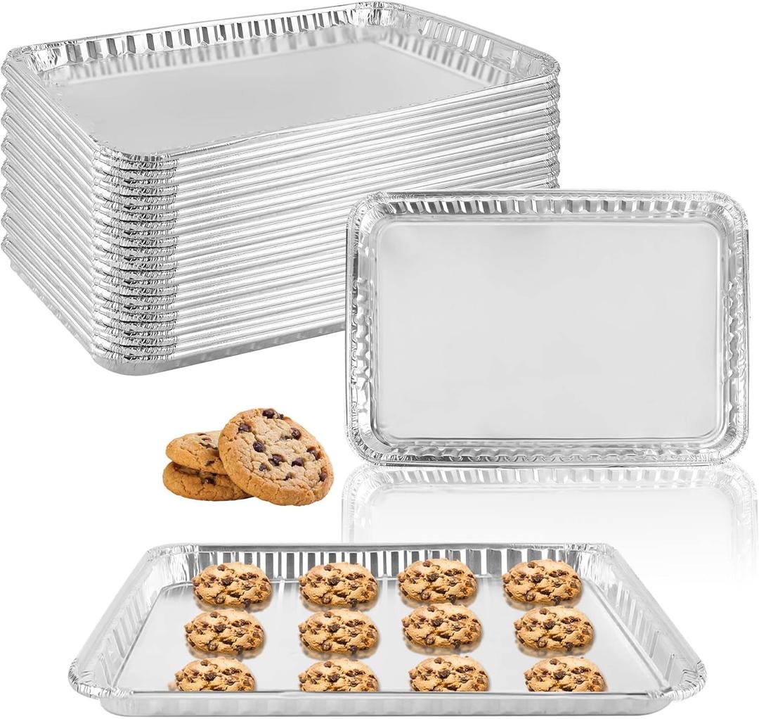 24 Pack 16 x 11 inch Aluminum Disposable Cookie Sheets for Baking and Roasting Disposable Aluminum Foil Grilling Pans for Brownie Tins,Cooking Thin, Cakes
