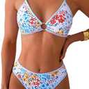 Fanuerg Women's Triangle Bikini Sets O Ring Linked Two Piece Swimsuits Floral Printed Cheeky Bathing Suit (Medium)