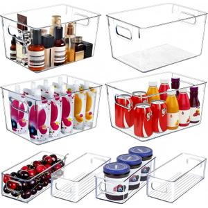 SKTEET Set of 8 Clear Plastic Storage Bins, 4 Large and 4 Small Stackable Storage Containers for Pantry Organization and Kitchen Storage Bins,Home Edit and Cabinet Organizers