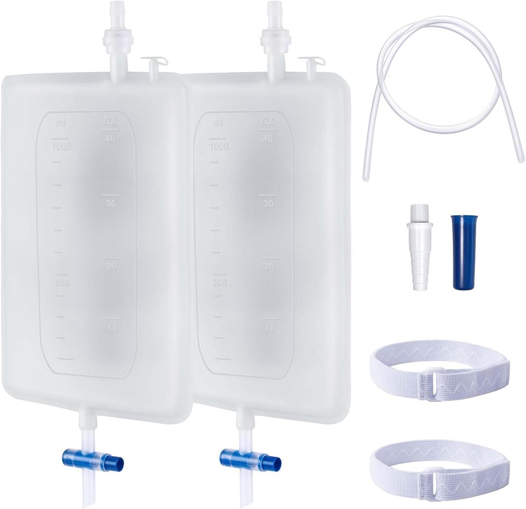 2PCS 1000ML Silicone Catheter Leg Bag | Reusable Washable Urine Drainage Bag with Anti-Slip Adjustable Straps & 1M Silicone Tube, Post-Surgery, Long-Term Care