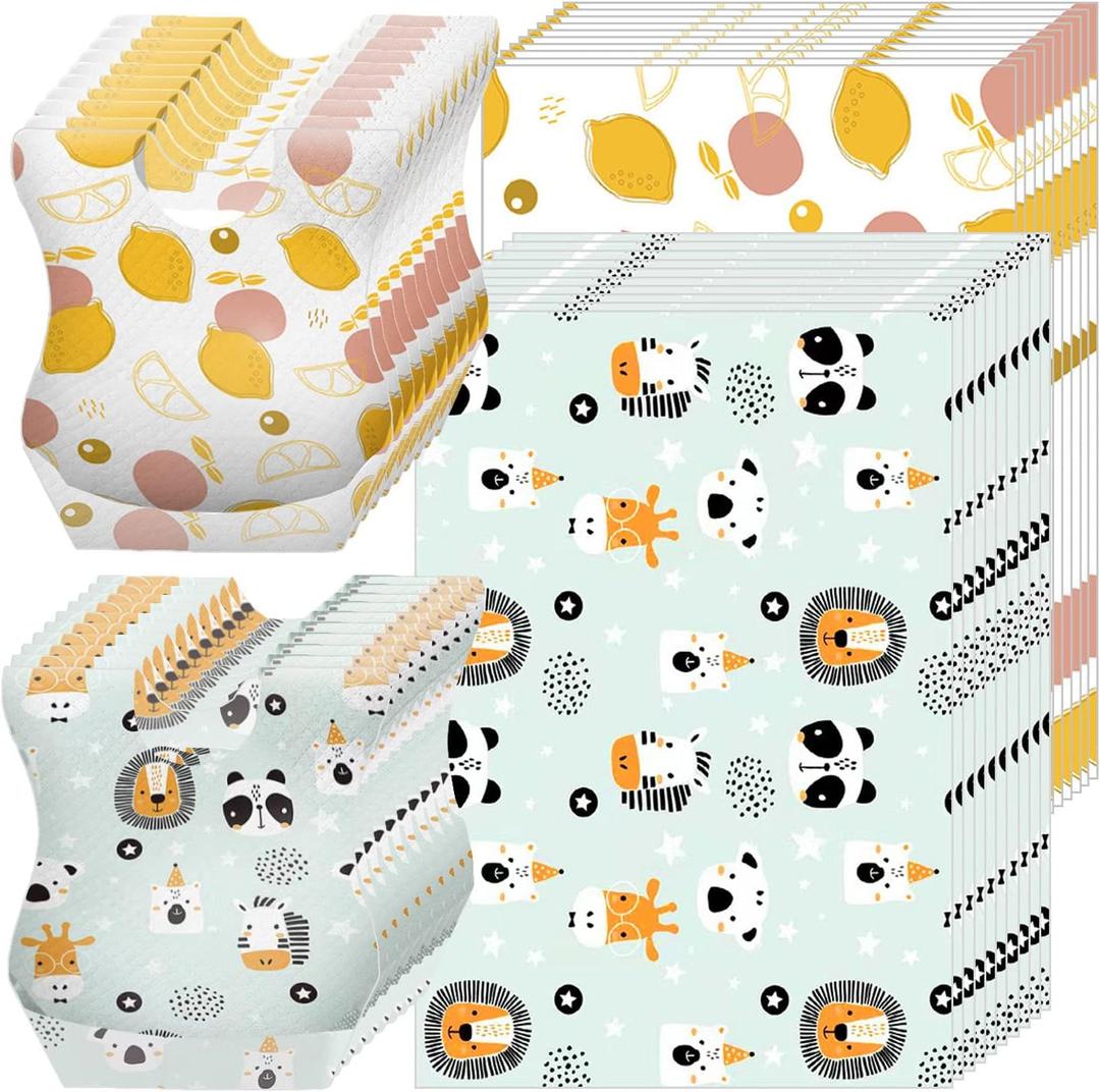 40 pcs Disposable Bibs and Placemats for Baby, Leak Proof Travel Feeding Bibs and Place Mats for Infants Toddlers for Traveling and Outdoor Use
