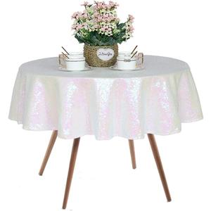 JYFLZQ White Iridescent Sequin Tablecloth 50" Round Small Sparkly Drape Table Cloths Table Cover for Wedding Birthday Party Baby Bridal Shower
