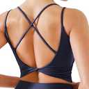 BRXL Womens Twist Back Sports Bra Longline Buttery Soft Low Impact Yoga Bra Removable Pads Scoop Neck Crop Top (Small, Navy Blue)