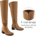 Shoe'N Tale Women's Over The Knee Thigh High Boots Chunky Block Heel Pointed Toe Slouchy Side Zipper Fall Weather Winter Boots (Brown)