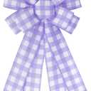 Large Purple White Buffalo Plaid Wreath Bows, Farmhouse Burlap Bow for Wreath Rustic Crafts Decorative Hanging Ornament Bow for Indoor Outdoor Wedding Holiday Birthday Party Decorations