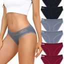 LEVAO Womens Underwear Cotton Bikini Panties Lace Cut Out Stretch Cheeky Ladies Briefs 6 Pack, L