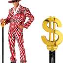 42" Metal Pimp Cane with Sparkling $ Plastic Handle, Premium Walking Stick for Gangster Wizard & LadyBoss Costumes Vintage Cane Cosplay Accessories for Halloween Dress-up & Dramatic Stage Shows
