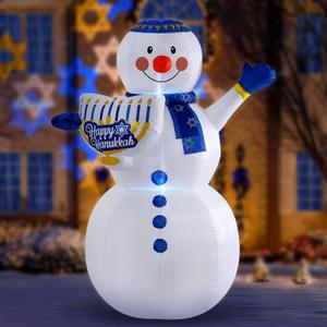 Huray Rayho 5ft Hanukkah Inflatable Snowman Outdoor Decorations Blow Up Snowman and Hanukkah Menorah with Built-in Lights for Yard Garden Lawn Holiday Party Indoor Decor