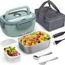 WisaKey Electric Lunch Box Food Heater, 60W-80W Heated Lunch Box for Adults, 12V 24V 110V Portable Food Warmer LunchBox for Car Truck Work with Removable 304 Stainless Steel Container, Carry Bag