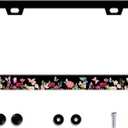 Butterfly Flower License Plate Frame Forest Flower Stainless Steel License Plate Frame Auto Parts Decoration with Screws License Plate Holder for Men Women 12x6 Inch