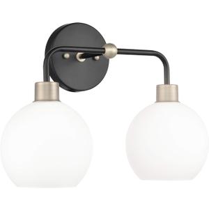 Linea di Liara Lukasa Modern Bathroom Vanity Lights Fixtures 2-Lights Over Mirror Lighting Matte Black with Brushed Nickel Vanity Lights for Bathroom Light Fixtures Frosted Glass Covers, UL Listed