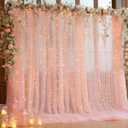 10x10ft Peach Tulle Backdrop Curtain with Lights String for Parites, Sheer Backdrop Curtains for Wedding Baby Shower Birthday Party Photo Shoot Decorations