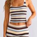 CHYRII Women Two Piece Sets Summer Vacation Outfit 2026 Striped Knit Tank Tops and Shorts Matching Sets (Large)