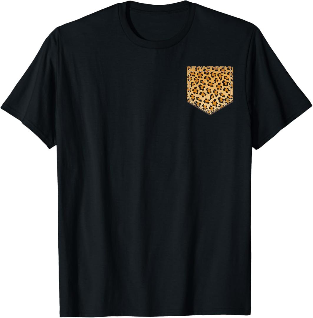 Leopard Print Pocket | Cool Animal Lover Cheetah Gift T-Shirt (Small, Black)