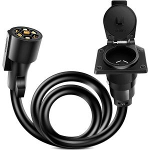Nilight - 50050R 7-Way Trailer Plug Socket Extension Cable 3FT Long 10-14 AWG Double-Prong Copper Terminals/Wires for 7-Blade Trailer Wiring Connector Cord