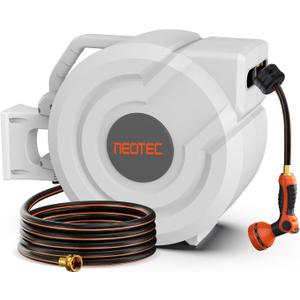 5/8 in 100ft Retractable Garden Hose Reel with Any-Length Lock Slow Auto Rewind Heavy Duty Water Hose Reel With 9-Pattern Nozzle 180 Swivel Bracket UV Resistant Wall Mounted Hose Reel for Outside