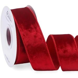 Ribbli Red Velvet Wired Ribbon 1.5 Inch Metallic Red Crushed Velvet Christmas Ribbon for Gift Wrapping Christmas Tree Decoration Crafts Wreaths Supplies-Continuous 10 Yards