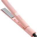 Titanium Flat Iron Travel Hair Straightener and Curler 2 in 1 with Quick Fast Heating, 1 Inch Professional Straightening Iron, 5 Temp Settings for All Hair Types, Dual Voltage & Auto-Shut Off (Pink)