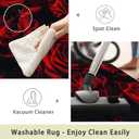 Rose Area Rugs 5'x7' Machine Washable Rugs Living Room Rugs Abstract Red Rose and Black Leaves Area Rug for Bedroom Laundry Room Kitchen Non Slip Carpet Soft Low-Pile
