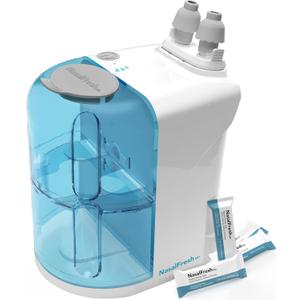 NASALFRESH MD - Dual Powered Nasal Irrigation System Nasal Rinse and Wash - Sinus Decongestant Relief System w/ 30 Saline Packets - Rechargeable - 1 Set of Nose Pillows - Snoring Remedy