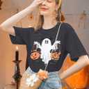Halloween Shirts Pumpkin Shirt Women: Cute Ghost Shirt Casual Fall Halloween Spooky Season Graphic Short Sleeve Tee Tops (Large, Gray)