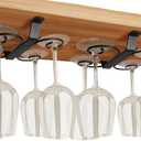 GeLive Set of 2 Wine Glass Holder Under Cabinet Stemware Rack Glass Storage Hanger With 4 Hooks Organizer for Kitchen and Bar (Black)