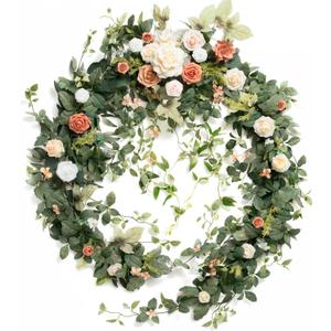 Ling's moment 9FT Spring Eucalyptus & Willow Leaf Flower Garland for Pink Wedding, Valentines Sweetheart Table Centerpieces Head Table Decor, Arch Backdrop Decorations for Wedding | Garden Blush