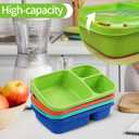 buluker 4 Pack Bento Lunch Box Set 3 Compartment Wheat Straw Meal Prep Food Storage Containers Plastic, Microwave and Dishwasher SafeJewel Brights