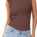PINKMSTYLE Womens Crew Neck Sleeveless Bodysuit Double Lined Stretchy Fitted Basic Thong Body suit Tank Tops (Small, Coffee)