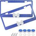 Car Rhinestone License Plate Frame,Bling License Plate Frame,Cute Girly Car Accessories,Shiny Rhinestones Premium Licenses Plates Holder with Mounting Bolts,Fits Cars,SUVs (Dark Blue&White) (2pcs)