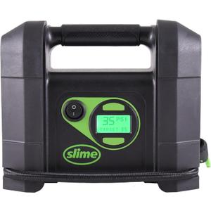Slime 40047 Tire Inflator, Portable Car Air Compressor, Rugged, Inflate Right automatic shut off, with Digital 99 psi Display, Long Hose and LED Light, 12V, 4 min inflation