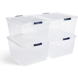 Rubbermaid Cleverstore 74 Qt Clear Storage Bins with Latching Lids, 4-Pack, Stackable, BPA-Free, Made in USA