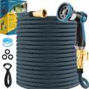 Non-Expanding Garden Hose 100 ft, Flexible Water Hose with 10 Function Spray Nozzle, Lightweight Hose Pipe, Leak-Proof, Durable, Kink-Resistant, 3/4 Inch Connector, Portable Storage Strap (Blue)