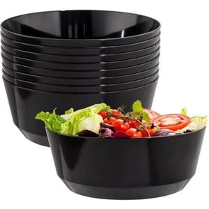 Hioasis 8 Pack Plastic Serving Bowls 128oz Black Plastic Bowls Heavy Duty Disposable Serving Bowls for Party Snack & Salad & Candy & Bar Buffet & New Year