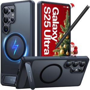 TORRAS Strong Magnetic & Seamless Stand for Samsung Galaxy S25 Ultra Case, Fit for MagSafe, Mil-Grade Drop Protection, Kickstand for Samsung Galaxy S25 Ultra Case, Translucent Back/Black Edge