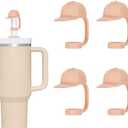 Set of 4, Silicone Straw Covers Cap Compatible with Stanley Cup 0.4in/9-10mm Reusable Straw Topper for 30&40oz Tumbler with Handle Hat Shape Dust-Proof Straw Tip Lids 4PCS (Pink)