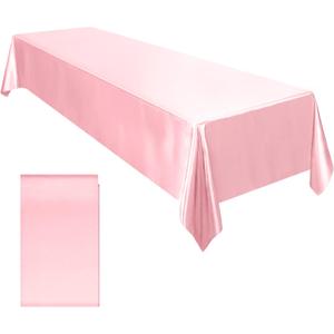 Ruisita Satin Party Tablecloth Table Cover 58 x 102 Inches Wedding Rectangle Bright Silk Tablecloth Smooth Fabric Tablecloths Table Decor for Wedding Banquet Party Decoration, Light Pink
