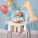 1st Birthday Decorations for Boys, First Birthday High Chair Banner Set with Khaki Blue Tassels, 40 Inch Number 1 Foil Balloon, Cone Hat & Cake Candle, Boho Cake Smash Photo Backdrop