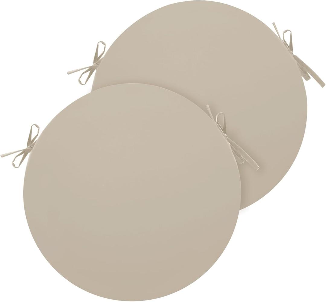 Outdoor Bistro Chair Cushions Set of 2, 15" D x 3" H Round Chair Cushions Waterproof and Fade Resistant Chair Cushion Pads with Non-Slip Ties and Removable Covers for Garden, Cream (Beige)