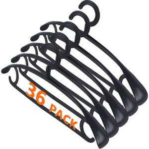 DEDU Plastic Clothes Hangers 36 Pack, Extra Thick Wide Shoulder Coat Hangers with 360 Swivel Hook Non Slip, Sweater Hangers Suit Hanger for Suits, Sweater, Dresses, Pants (Black)