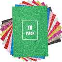 Glitter Iron on Vinyl for T Shirts, HTV Heat Transfer Vinyl Bundle Sparkly Sheets 10 Pack 12x10 INCH with Pink Gold Green Red and Purple Easy Weed, Sparkle Shimmer Iron-on Vinyl